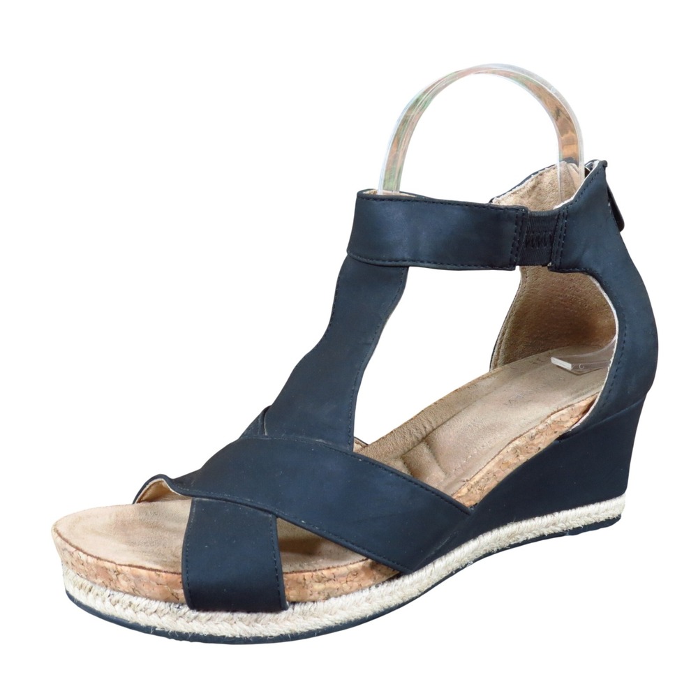Adrienne Vittadini Troyce Women Wedge Sandal 8M Summer Dressy Black Espadrille‎